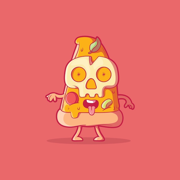 Scary and funny pizza character vector illustration. Food, mascot, brand design concept.