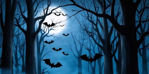 Scary Halloween background with pumpkin and moon social media post banner template