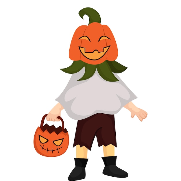 Scary Halloween Costume Pumpkin Character Design Illustration