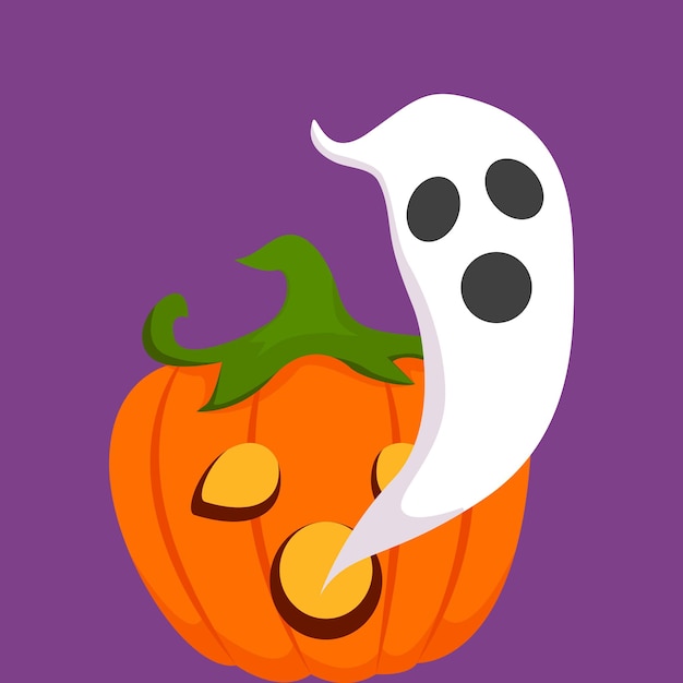 Scary Halloween Ghost with Pumpkin Character Design Illustration