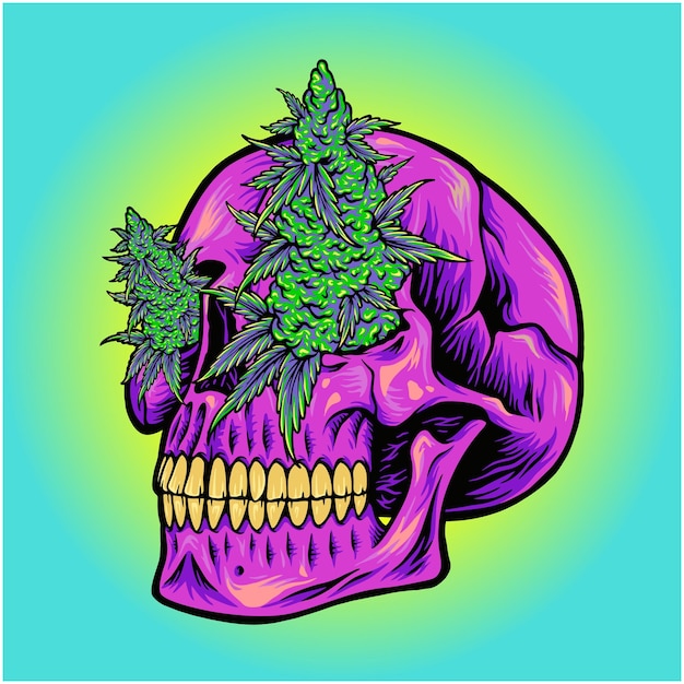 Vector scary head skull with kush illustrations