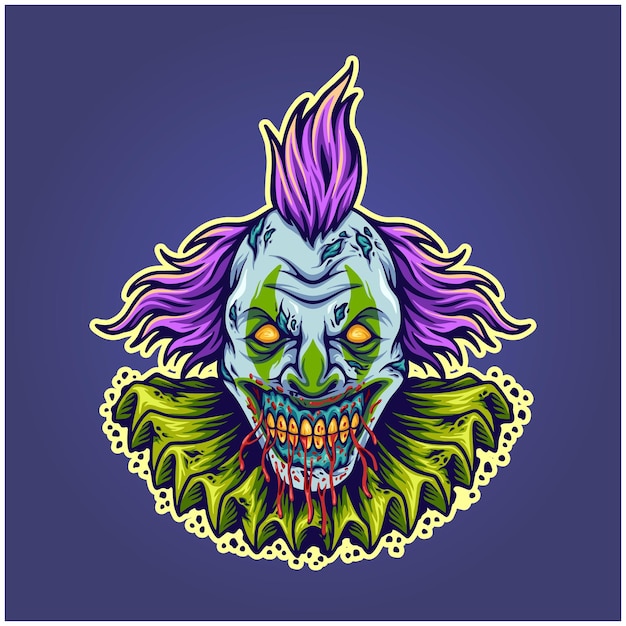 Scary horror clown head cartoon logo illustration