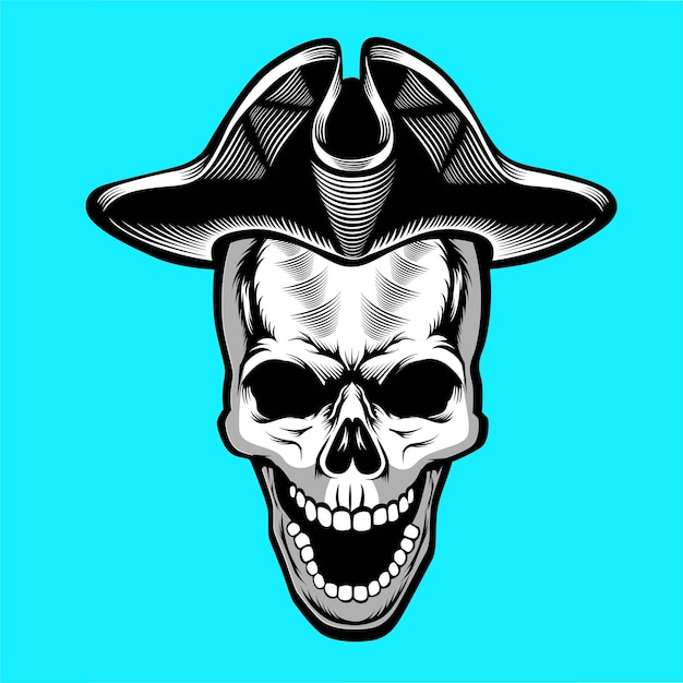 A scary human skull with pirate hat vector illustration