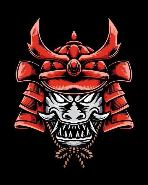 Scary Japanese oni mask logo illustration