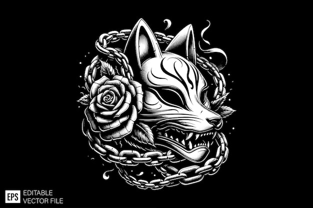 Scary kitsune mask tied by chain