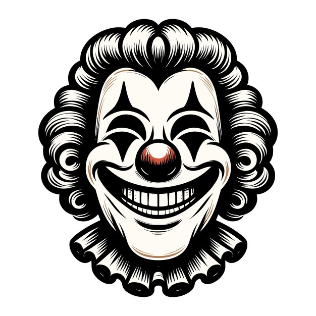 Vector scary laugh clown head logo design illustration combining artistic elements and expressive lines to