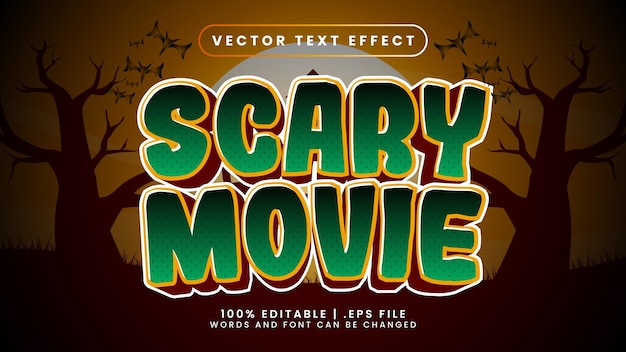 Scary movie 3d editable text effect with bats flaying and tree background