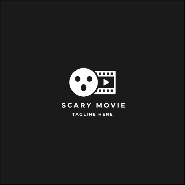 Scary Movie logo design. Roll film with face mask and film strip