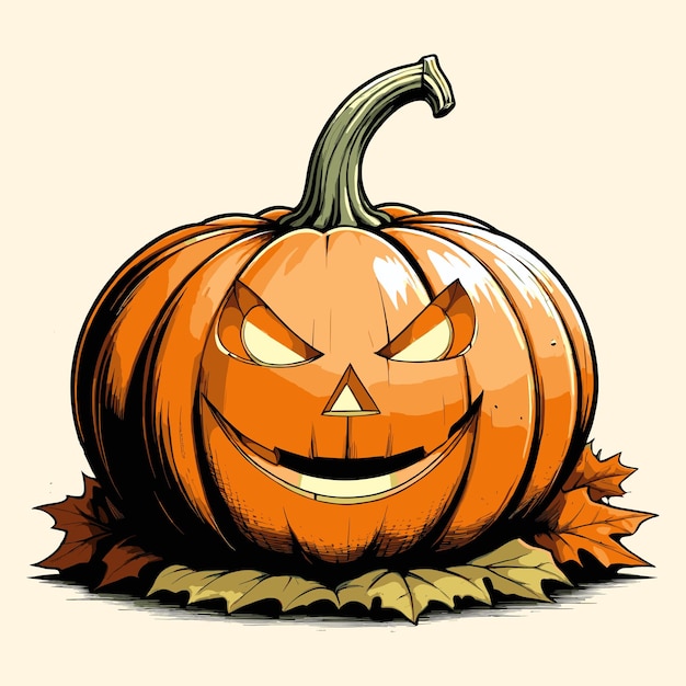 Scary Pumpkin Illustration Halloween Pumpkin Engraved Vintage Style