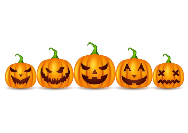 Scary pumpkin with different face expression Vector illustration