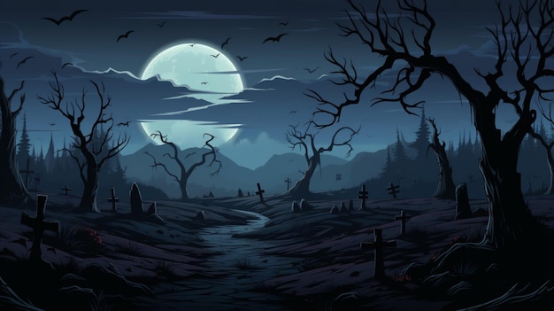 a scary scene with a full moon and a spooky scene