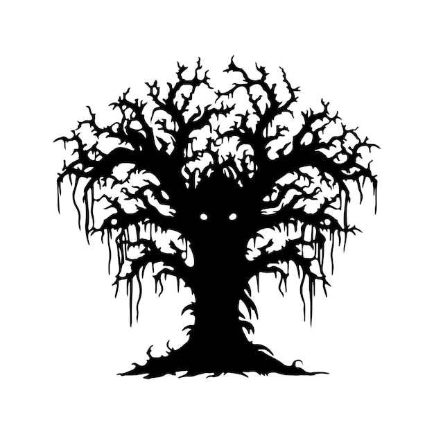 Scary tree halloween design with siluet style and black and white color