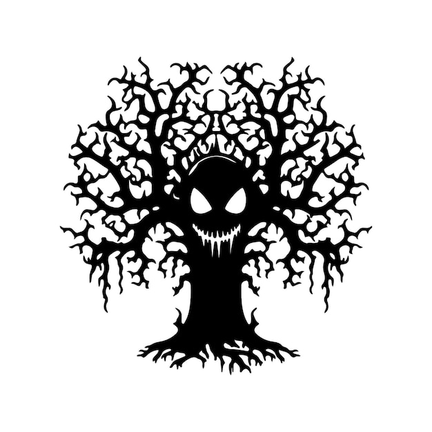 Scary tree halloween design with siluet style and black and white color