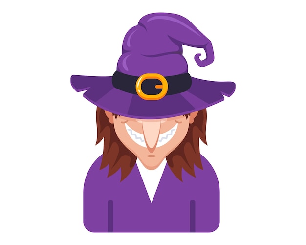 Scary witch in purple robe and magic hat