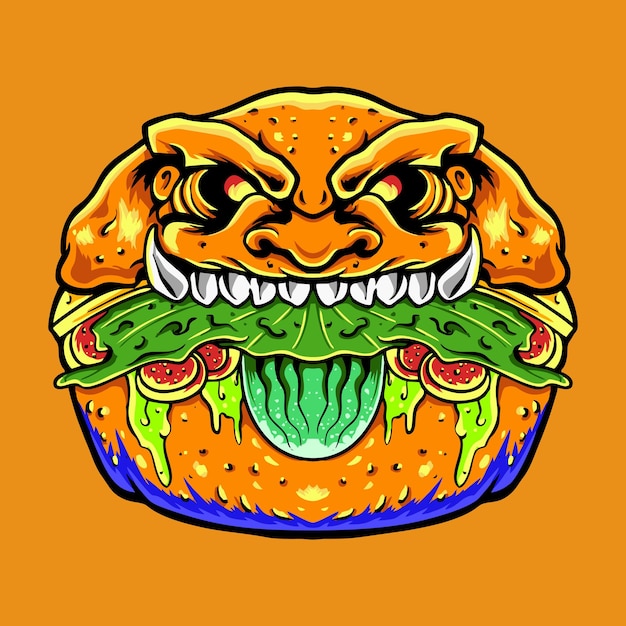 scary zombie burger premium vector illustration