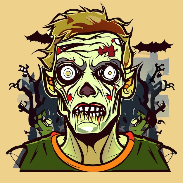 Scary zombie halloween hand drawn cartoon sticker icon concept isolated illustration