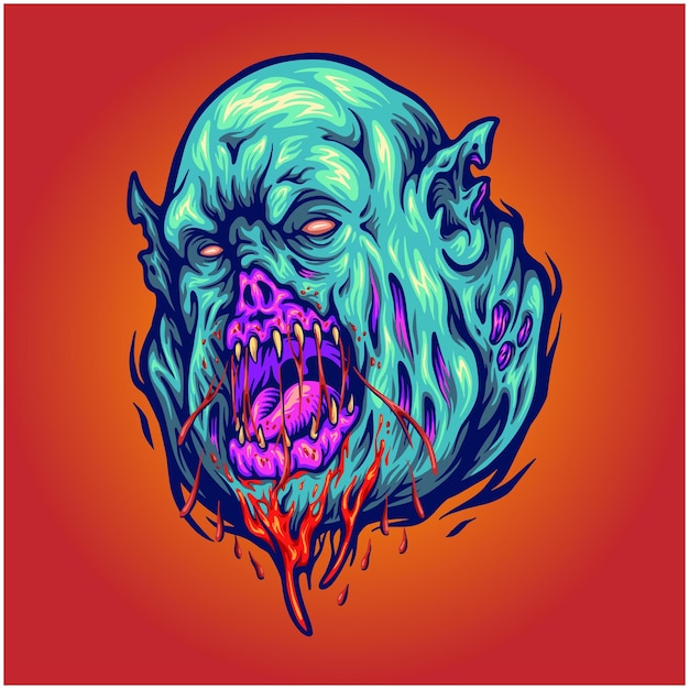 Scary zombie monster head illustration