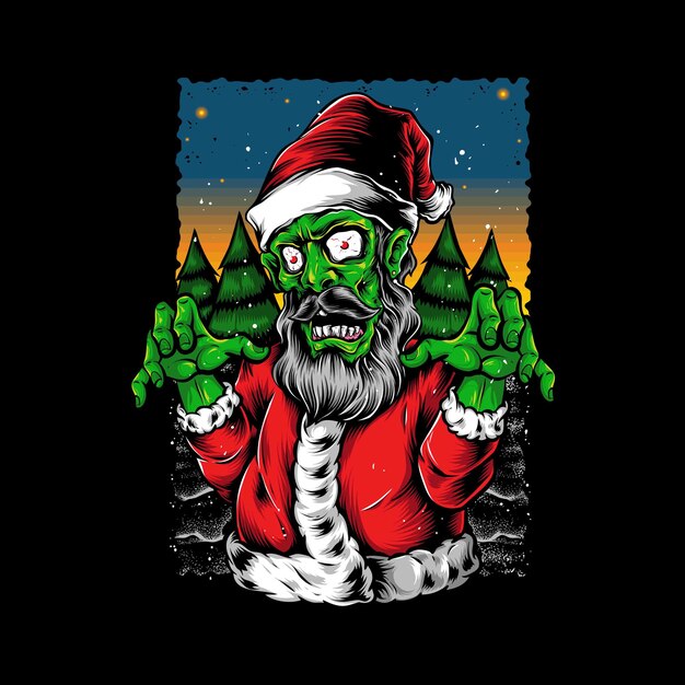 Vector scary zombie santa vector character