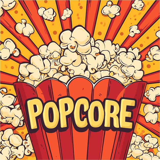 Vector scattered cartoon style popcorn with striped background