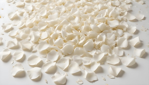 Vector scattered white rose petals on white background