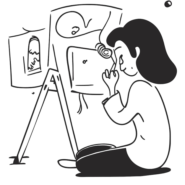 a scene of an artist painting vector illustration doodle line art