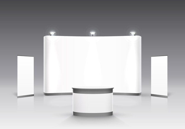 Scene show Podium for presentations on the gray background. Vector illustration