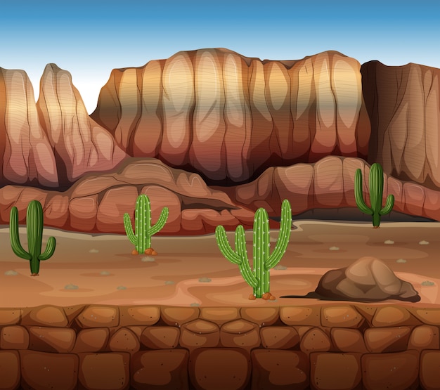 Vector scene with cactus and canyon