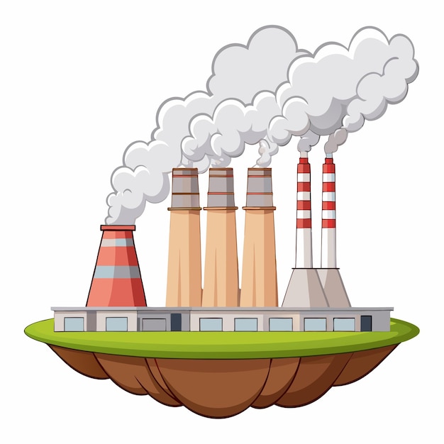 Vector scene with factory buildings producing smoke on a isolated white background 13