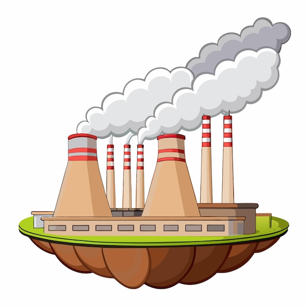 Vector scene with factory buildings producing smoke on a isolated white background 17