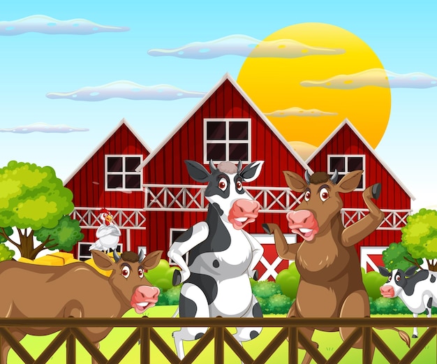 Scene with farm animal on the farm