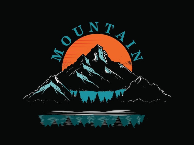 Scenery of the Night with Mountain vintage Modern design