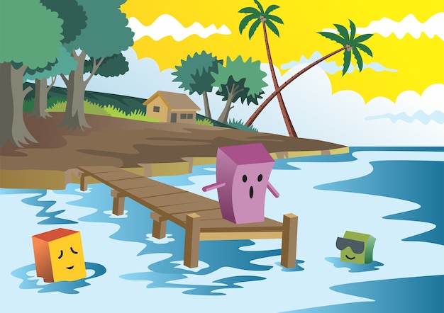 Scenery of River, Cartoon Doodles