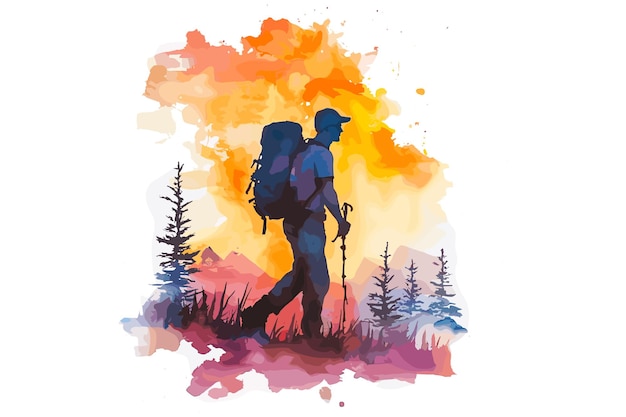 Vector scenic hiking watercolor illustration hiking water colour watercolor travel kit mini watercolor