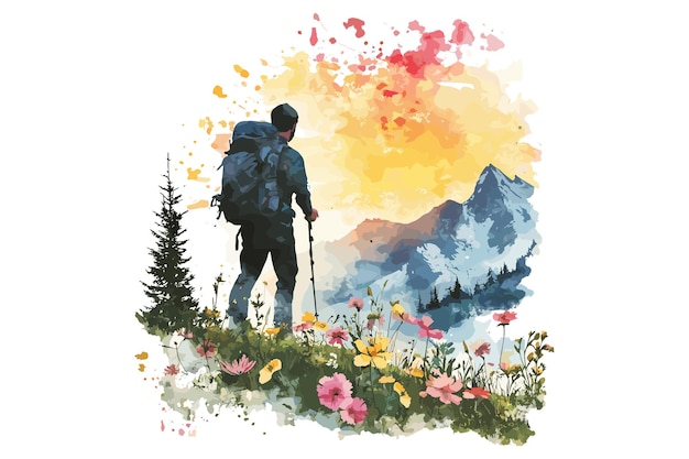 Vector scenic hiking watercolor illustration hiking water colour watercolor travel kit mini watercolor