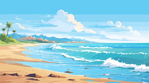 Vector scenic ocean and beach illustration