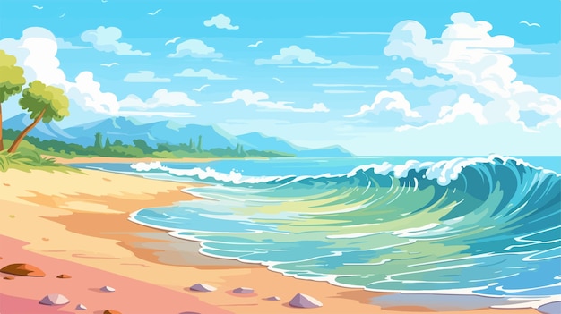 Scenic Ocean and Beach Illustration