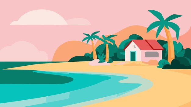 Vector scenic tropical beach with palm trees abstract vector art