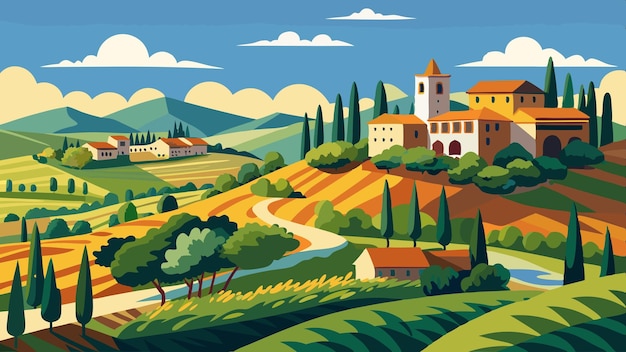 Vector scenic tuscan hills landscape