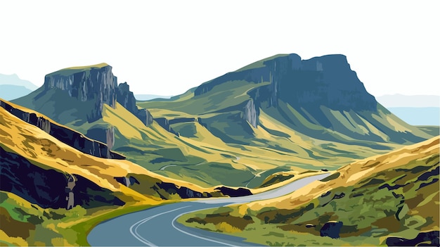 Vector scenic view of quiraing landslip on isle of skye