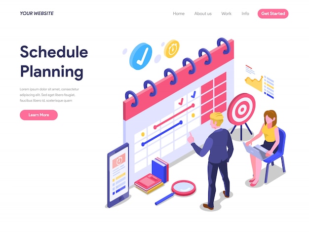 Schedule Planning Isometric Concept For landing page, UI, Website