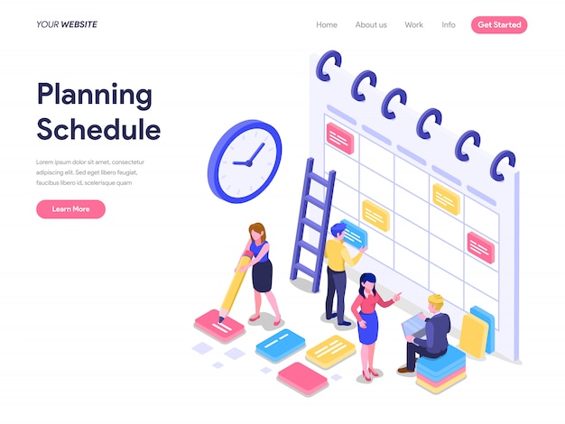 Schedule Planning Isometric Concept For landing page, UI, Website