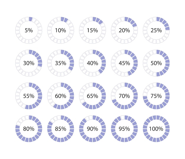 Schemes with sectors Blue circle 100 percent filling Round pie chart template Circular section graph