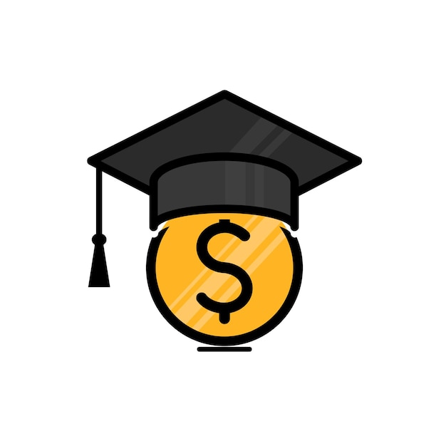 Scholarship symbol vector logo dollar coin wearing a graduation hat student loan money loan for education