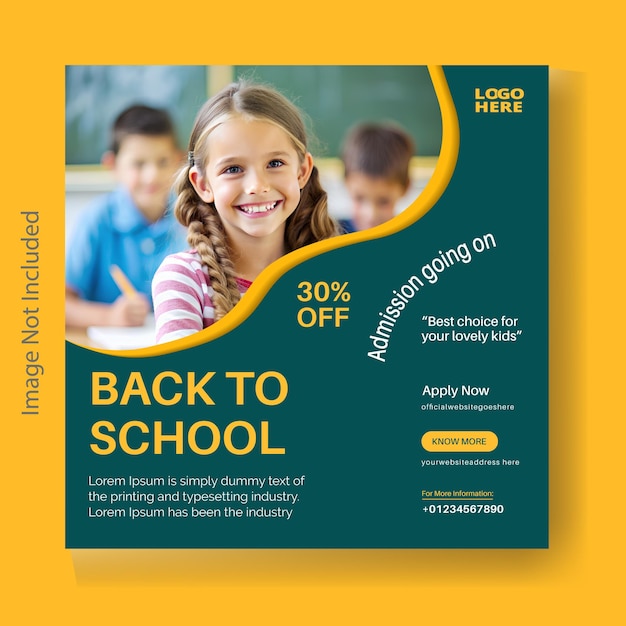 Vector school admission back to school social media advertising promotion post banner template