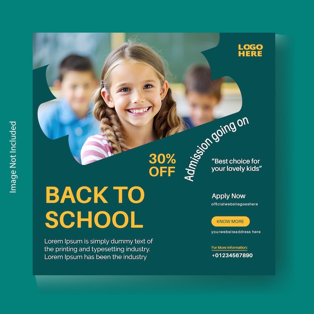 School admission back to school social media advertising promotion post banner template