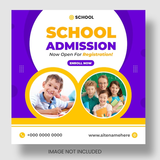 school admission or back to school social media post or web banner design template