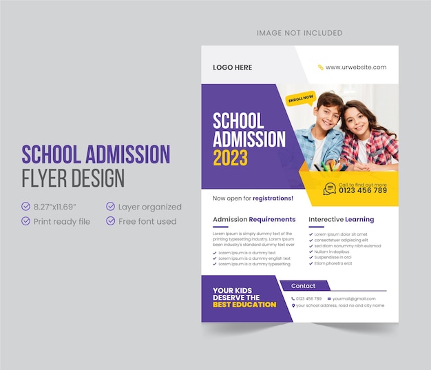 School admission education kids learning flyer design template premium vector premium vector