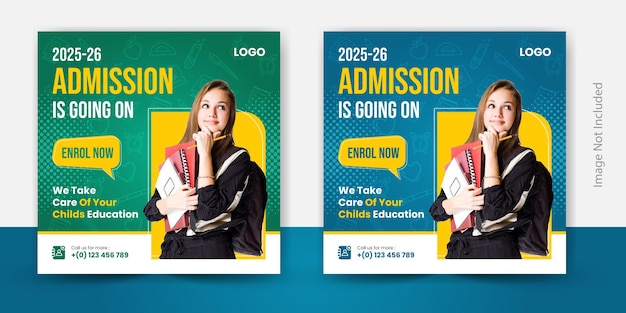 School admission education social media post or squire banner