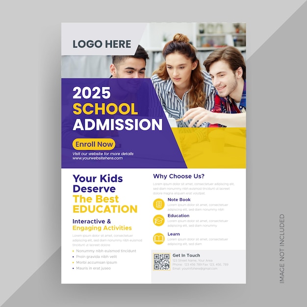 School admission flyer design or kids education leaflet brochure template