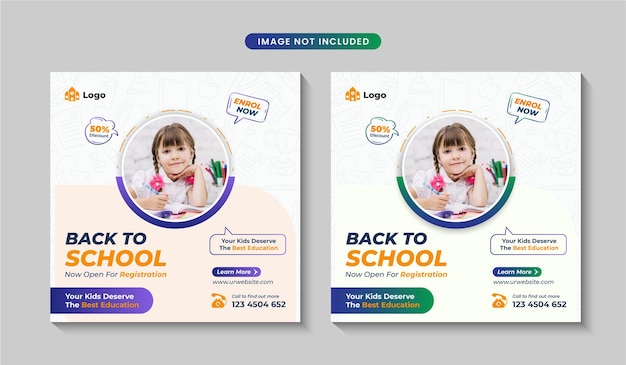 School admission instagram post or back to school social media banner template Premium Vector